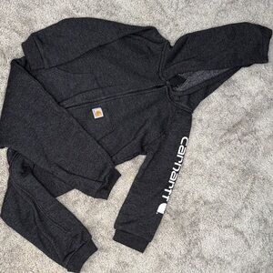 Carhartt Charcoal Heather Zip-Up Hoodie with Sleeve Logo